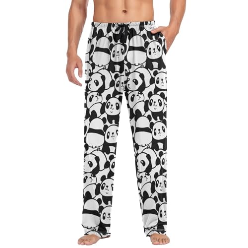 Cute Panda Pajama Pants White Black Animals Lounge Sleepwear PJs Men's Pajama Bottoms Lightweight Sleep Pants M4