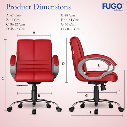 Image of FUGO FG235 with 3 Years Warranty Ergonomic Medium Back Office Chair with Adjustable Height, Cushioned Back&Seat, Tilting Mechanism, Heavy-Duty Metal Base, Perfect for Work, Study and Office (Red)