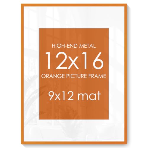 12x16 Picture Frame for 9x12 Photo, Minimalist Aluminum Frame, Orange