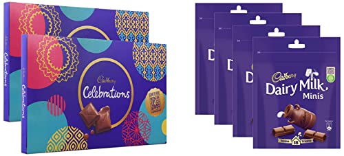 Image of Cadbury Celebrations Assorted Chocolate Gift Pack, 183.6g - Pack of 2 & Cadbury Dairy Milk Chocolate Home Treats, 126g - Pack of 4