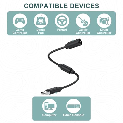 Replacement for Xbox 360 Controller Cable,Xbox to USB Breakaway Cable for Logitech G920 G923 G27 G29, Thrustmaster 458 Spider, RockSmith Game