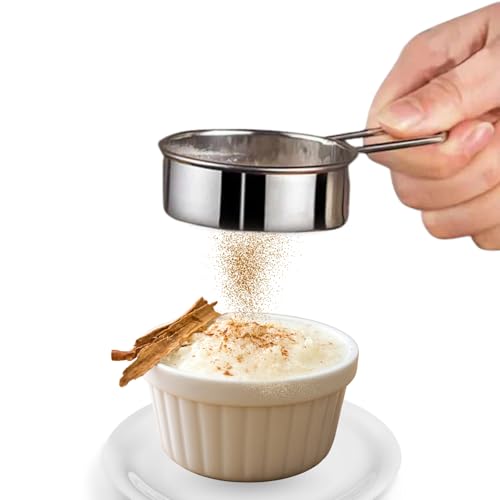 CHEFZOCO Tamizador de harina, Tamiz Harina, Tamiz Harinero, Colador de harina, Criba de harina, Tamiz de repostería, Diámetro 6.5 cm, Longitud 11.5 cm, Diseño con asa, acero inoxidable