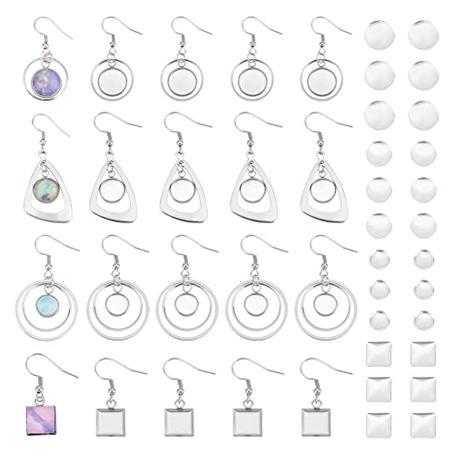 UNICRAFTALE 12 works 4 Styles Glass Blank Dome Dangle Earrings 304 Stainless Steel Earring Bezel Settings Triangle Ring Square Cabochon Base Trays DIY Ear Hooks Findings for Jewelry Making