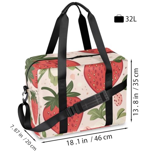 Tropical Leaf Strawberries Travel Duffel Bag for Men Women Fruit Floral Sports Gym Bag Waterproof Weekender Overnight Bags Foldable Carry on Backpack for Swim Yoga Fitness Workout2