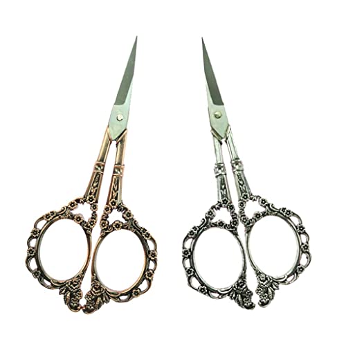Sharp que European Retro Plum Blossom Sewing Scissors 2Pcs Set - Small Sharp Tip, Professional Stainless Steel, Craft Office Accessories - Thumbnail 4