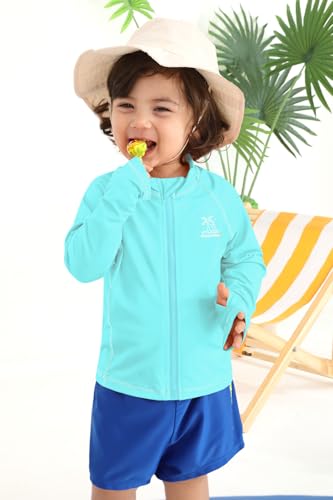 Image of BesserBay Baby Toddler Kids Rashguard Top UPF 50+ Long Sleeve Swim Shirt Zip Up Thumb Holes UV Jacket 12 Months-6 Years