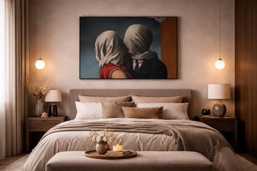 Impression sur toile Magritte Les amoureux aux couleurs durables