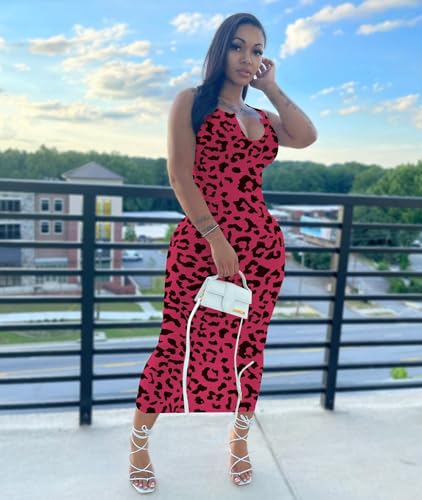 Image of Nimsruc Women Casual Sexy Deep U Neck Tank Top Bodycon Dress Summer Sleeveless Wrap Long Basic Party Club Maxi Dresses