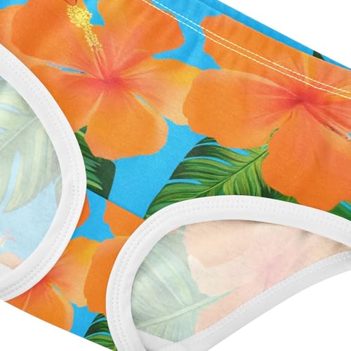 Tropical Orange Hibiscus Flowers Blue Toddler Girls Underwear 2t Cotton Panties Little Girl Bright Briefs Underpants4