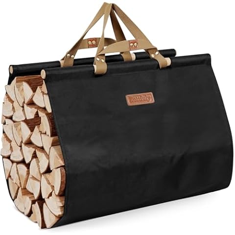 Zettfuly Firewood Carrier with Handles - Log Carrier for Firewood, Wood Carrier for Firewood Tote Bag 38x19in, Water Resistant Log Tote Wood Carrying Bag, Wood Stove Accessories, Black Cover