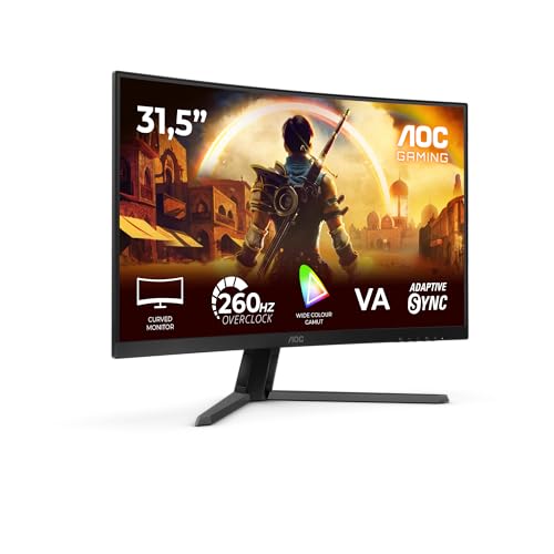 Image of AOC C32G42ZE 31.5 inch FHD Gaming Monitor Curved, 260Hz, VA Panel, 0.3ms MPRT, Adaptive Sync, HDR10, FreeSync Premium, (1920x1080 HDMI 1x 2.0 DP 1x 1.4) Black