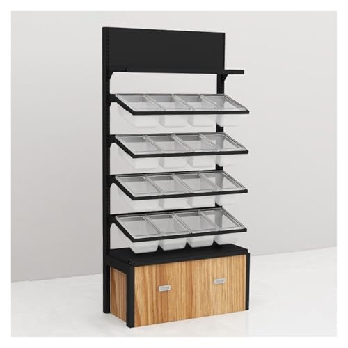 MZZKFC 4-Tiers Retail Stores Snack Rack with 16 Plastic Boxes, Large Capacity Supermarket Shelf, Food Display Shelf for Convenience Store/Countertop Retail