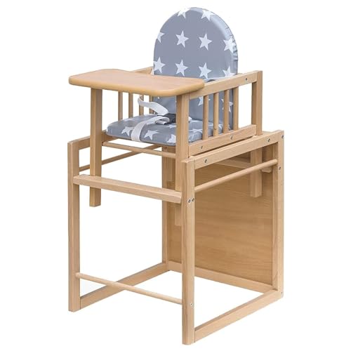 Best for Kids Kombihochstuhl Victoria | Leicht umbaubarer Kinderstuhl mit Tisch | Hochstuhl aus Holz mit stern Design | Ideal als Esstischstuhl | Portabel & schnell montierbar