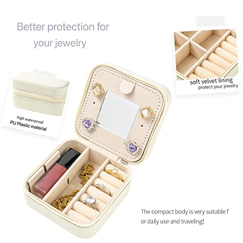 Image of KElofoN Travel jewelry case Travel jewelry box Travel Jewelry Organizer Small Jewelry Organizer Box Gift for Girls Women with Mirror(White)