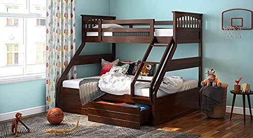 Black Pearl Solid Wood Bunk Bed for Kids | Solid Wood Bunk Bed for Kids Room | Bunk Bed for 4 to 18 Old Kids | Space Saving Bed | Bunk Bed with Ladder and Storage