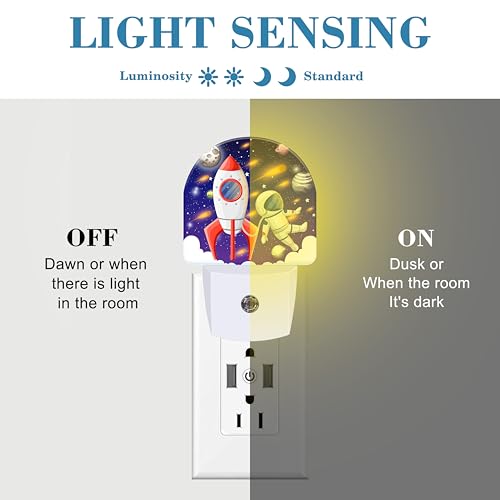 Image of Night Light for Kids Girls Boys, Space Spaceship and Astronaut LED Night Light Plug into Wall with Dusk to Dawn Sensor for Room Decor, Hallway, Kitchen, Bathroom, Nursery, Stairs