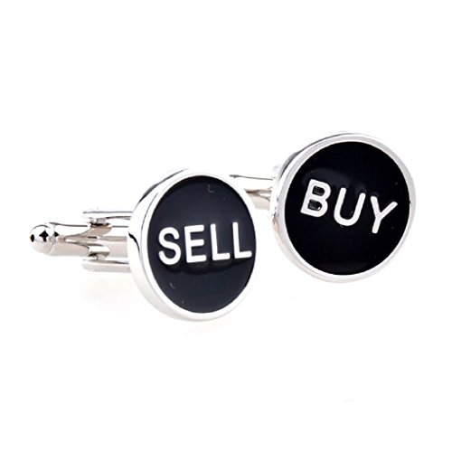 MRCUFF Buy Sell Round Stockbroker Wall Street Pair Cufflinks in a Presentation Gift Box & Polishing Cloth