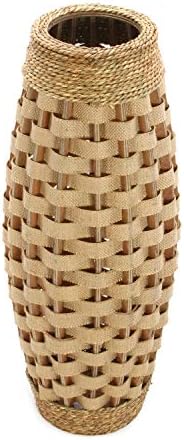 Hosley's 24" High Wood and Grass Floor Vase. Ideal Gift for Weddings, Home Decor, Long Dried Floral, Spa, Aromatherapy, Umbrella/Cane Stand O6