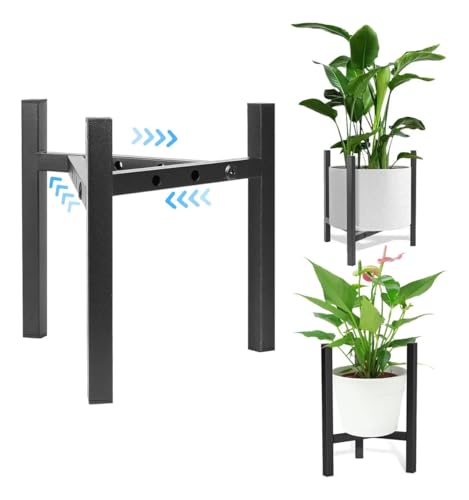Image of ABJA 2 Pcs Adjustable Plant Stands for Indoor Living Room, Metal Planter Stands for Home Decor (Black, 2 Pcs, Fits 8, 10, 12 Inch Pots )