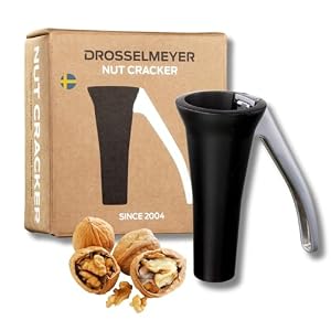 Drosselmeyer Nutcracker – Heavy Duty Swedish Nut Cracker for Walnuts, Pecans, Brazil Nuts & All Nuts – Ergonomic Metal Walnut Cracker Tool, No Mess, Dishwasher Safe – Award-Winning Design (Black)
