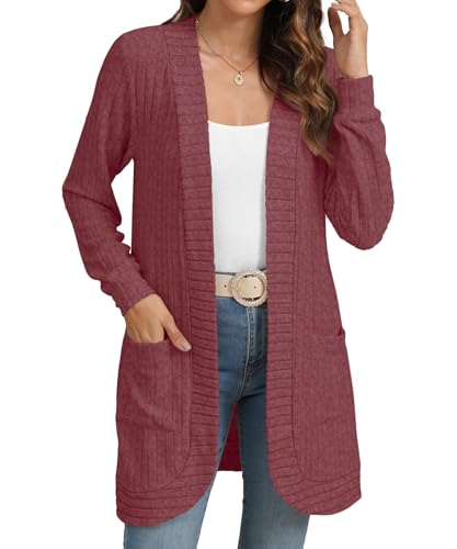 Image of YSYOKOW Cardigan Sweaters for Women Long Sleeve Open Front with Pockets | Long Cardigans for Women Lightweight Soft Casual Dressy Loose Fit Cardigan Sweater with Pockets for Work and Office