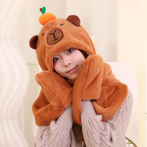 Gorro capibara peluche 3 en 1 ideal para regalar en invierno a mujeres 3