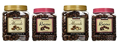 Kirkland Signature Chocolate Roasted Almonds & Chocolate Raisin Bundle - Includes Kirkland Signature Milk Chocolate Roasted Almonds (3.0 LB) & Milk Chocolate Raisin (3.4 LB) Pack of 2