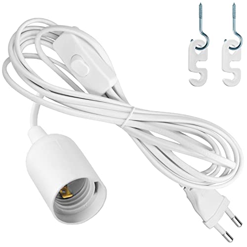 Portalampada E27 con Interruttore e Cavo di Alimentazione 3,5m, Lampada Presa E27 Bianco Cavo Porta Lampada con Spina Portalampada a Sospensione per Soffitto, Sospensione e Altre Lampade