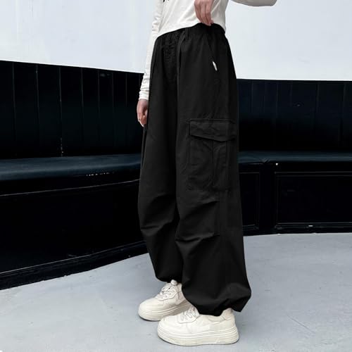 Xiaojmake Girls Cargo Pants Casual High Waisted Parachute Pants Drawstring Loose Hip Hop Wide Leg Pant Y2K Streetwear 5-16T3