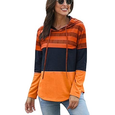 CNFUFEN Ladies Hoodies The Comfy Oversized Sweatshirt Color Block Pullover Long Sleeve Jumpers Tunic Lounge Wear Orange Size S Cover