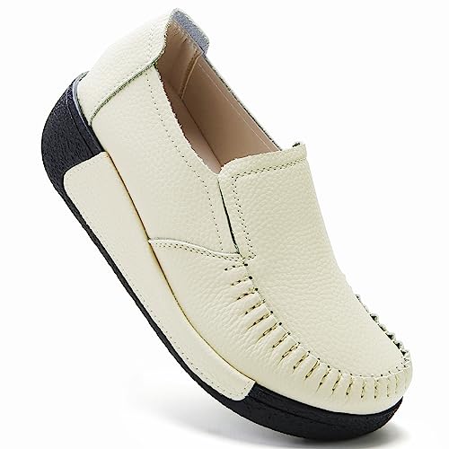 Image of UZB Women's Slip On Loafer Leather Comfort Casual Platform Shoes
