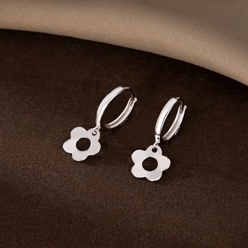 SLUYNZ Solid 925 Sterling Silver Flower Hoop Earrings for Women Teens Cute Flower Hoop Earrings Huggie3