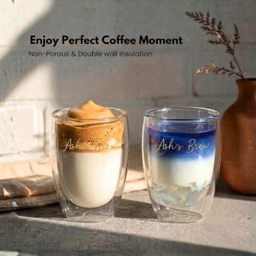 Image of PEBELLIFEWARE Bistro Style Double Wall Glass Coffee Mugs (Set of 2) - Premium Borosilicate Clear Drinking Glasses 350ml for Latte, Coffee, Cold Brew - Heat Resistant, Dishwasher Safe