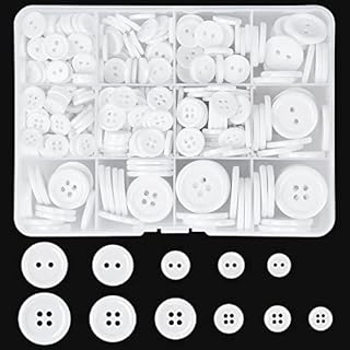 404 Pcs Buttons, Round White Buttons, 2 Hole and 4 Hole Resin Buttons with Storage Box for Sewing Blazer Knitting Cardigans DIY Crafts, 10mm/11.5mm/12.5mm/18mm/20mm/23mm