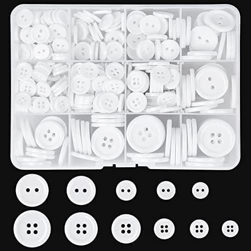 404 Pcs Buttons, Round White Buttons, 2 Hole and 4 Hole Resin Buttons with Storage Box for Sewing Blazer Knitting Cardigans DIY Crafts, 10mm/11.5mm/12.5mm/18mm/20mm/23mm