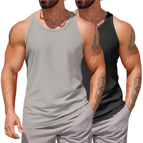 Débardeur d'entraînement musculation homme dos en Y lot de 2 COOFANDY noir gris