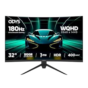 ODYS XP32 PRO-X - Curved Gaming Monitor 32 Zoll (80 cm), 180 Hz, WQHD (2.560x1.440 px), 1ms Reaktionszeit (MPRT), 400 cd/m², HDR, 1500R, FreeSync/G-Sync, 120% sRGB, Eye Care, 2X HDMI, 2X Display Port