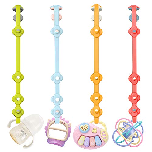 Image of Baby Toy Secure Straps 4PK Stretchable Silicone Pacifier Clips Baby Toddler Bottle Toy Harness Straps for Strollers,Shopping Cart,High Chair,Exersaucer,Cribs
