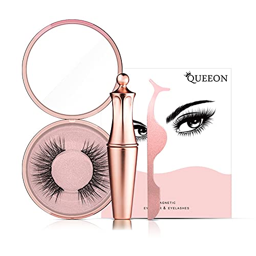 Queeon Magnetic Eyelashes Kit Magnetic Eyeliner 3D and 5D different Lengths&Densities Magnetic Eyelashes Magnetic Lashliner For Use with Magnetic False Lashes Natural Look