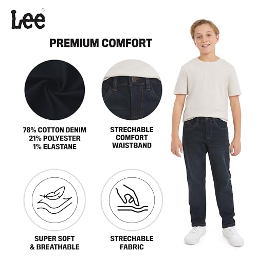 Lee Boys' 5 Pocket Straight Fit Stretch Waist Denim Jeans, Dark Indigo, 10 - image 3