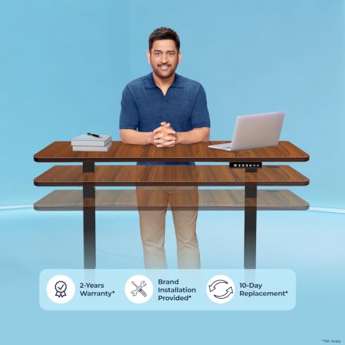 Image of The Sleep Company AeroPro Electric Height Adjustable Desk | Ergonomic WFH Table | 4 Memory Presets | Wireless Charging | 2 Yr Warranty | 1200x600 Top | Free Installation | Wooden & Black