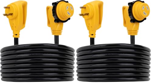 Image of Camco Power Grip 25-Ft 30 Amp RV Extension Cord w /90 Locking End - Rated for 125V / 3,750W - Features Threaded Locking Ring for Weatherproof Connection & 10-Gauge Copper Wire (55524) (Pack of 2)