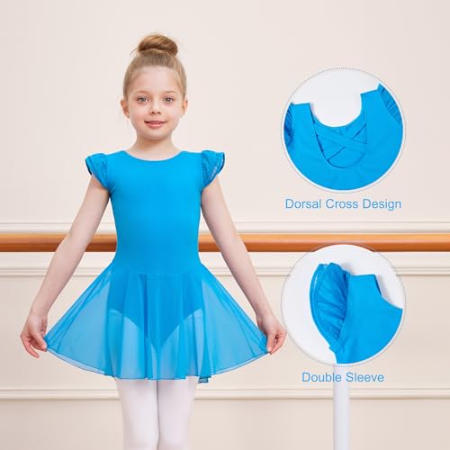 Image of DIPUG Ballet Leotards for Girls Ballet Leotard with Skirt Toddler Dance Leotards Flutter Sleeve and Criss-Cross Back