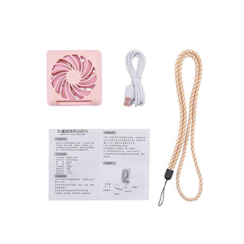 Evzvwruak Mini ventilador portátil de 2 velocidades, espejo compacto, plegable, práctico ventilador de refrigeración por USB, recargable por USB, color rosa