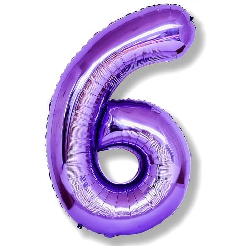 Image of Purple Number 6 Balloon for Girls 6th Birthday, 40 Inch Number Foil Balloon 6, Mylar Helium Large Balloon for Kids 6 Years Old Birthday Party Decor Anniversary Graduation Party Decorations Supplies