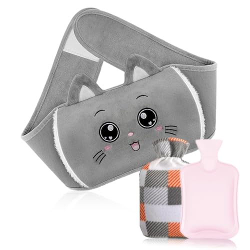 Bolsa de agua caliente con funda, cinturón para botellas de agua caliente, 1 L, 130 cm, extra larga, 3 en 1, para bolsas de agua caliente para cuello y cintura, bajo el abdomen, cálido, cuello