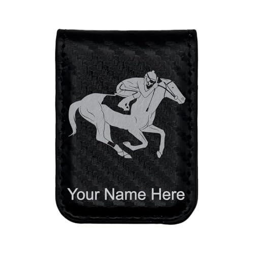 LaserGram Slim Magnetic Money Clip, Horse Racing, Personalized Engraving Included (Carbon Fiber Black with Silver)