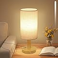 Touch Bedside Table Lamp - Stepless Dimming USB Powered, Minimalist Wood Base Linen Shade, 2700K Warm Light for Bedroom Nightstand Nursery Dorm Small Spaces, 5W LED 50K Hrs (No Bulb Replacement)