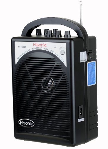 HISONIC HS120BT HL Portable PA System with Wireless Microphones and Lithium Rechargeable Battery and Car Cable Bluetooth Connected with Cell Phones and Pads Black