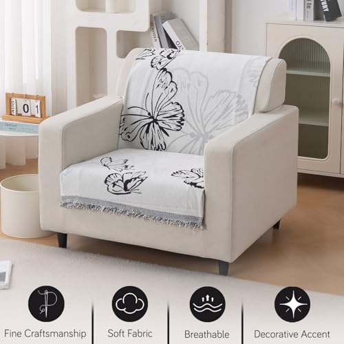 Image of HOKIPO Serene Abode Sofa Cover 1 Seater, 180x60 cm, Monochrome Butterfly